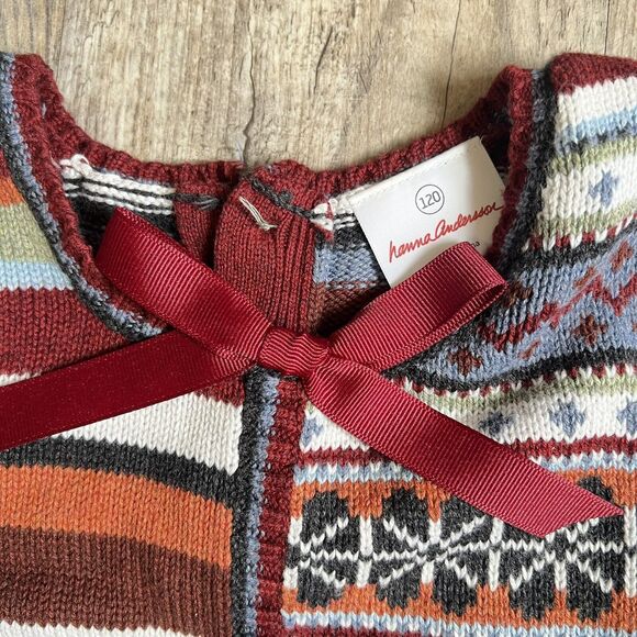HANNA ANDERSSON Storyteller Fair Isle Striped Combed Cotton Dress SIZE 120 6-7 - Picture 7 of 8